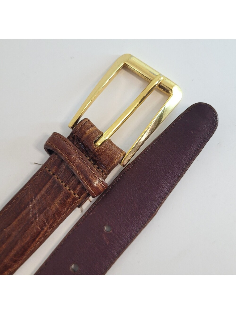 Brighton Brown Leather Belt 33-34" Gold Tone Buckle 1" Wide Classic Dress